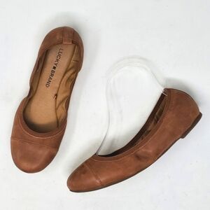 LUCKY BRAND Elastic Ballet Flats Slip On Brown Leather Women's Size 6.5